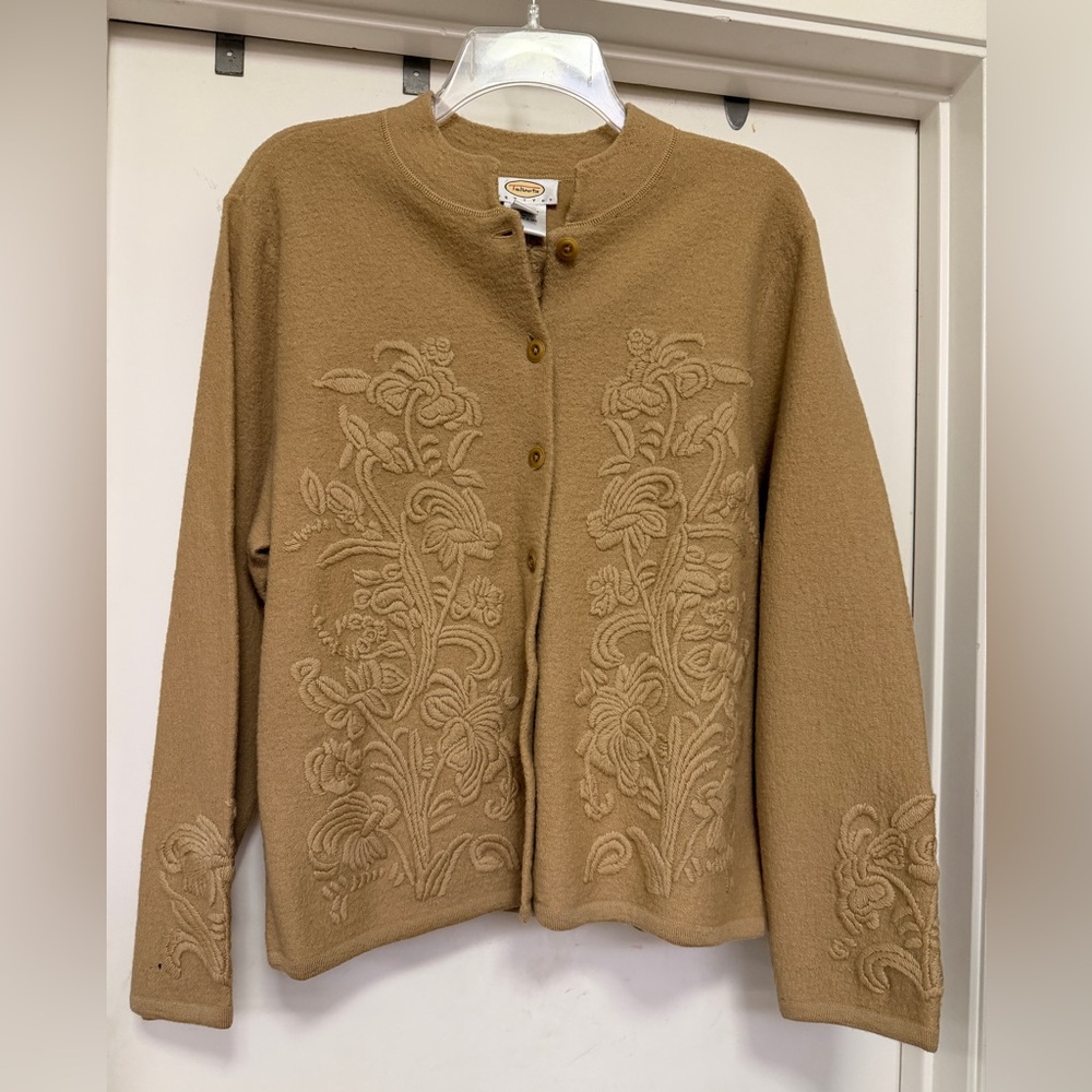 Talbots wool vintage cardigan - size Petite L - camel/tan